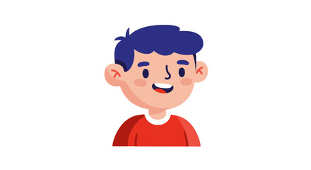 Cartoon illustration of a smiling boy wearing a blue sweater and dark pants.