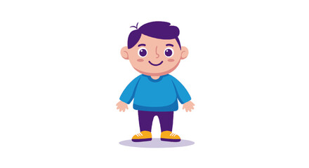 Cartoon illustration of a smiling boy wearing a blue sweater and dark pants.