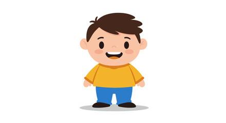 Cartoon illustration of a smiling boy wearing a blue sweater and dark pants.