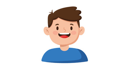 Cartoon illustration of a smiling boy wearing a blue sweater and dark pants.