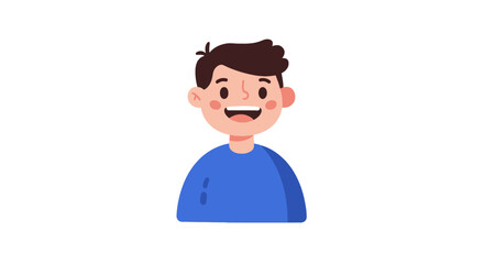 Cartoon illustration of a smiling boy wearing a blue sweater and dark pants.