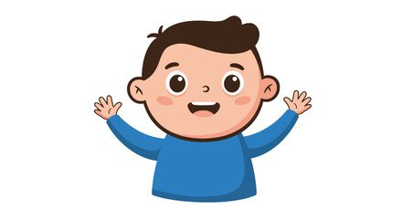 Cartoon illustration of a smiling boy wearing a blue sweater and dark pants.