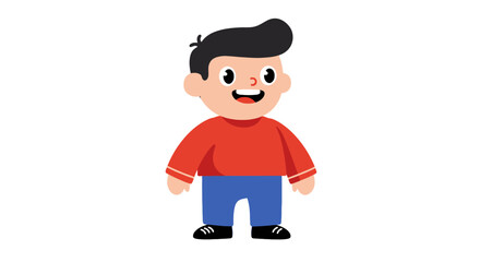 Cartoon illustration of a smiling boy wearing a blue sweater and dark pants.