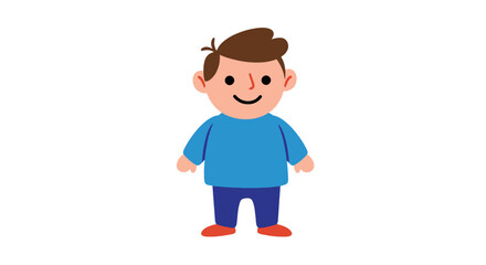 Cartoon illustration of a smiling boy wearing a blue sweater and dark pants.