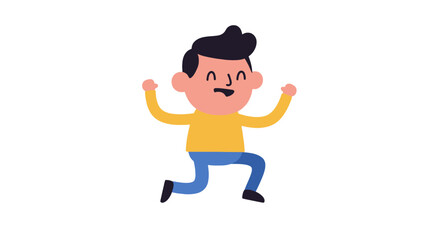 Cartoon illustration of a smiling boy wearing a blue sweater and dark pants.