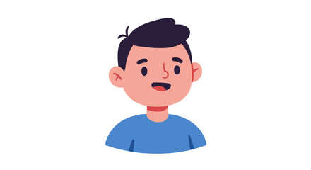 Cartoon illustration of a smiling boy wearing a blue sweater and dark pants.
