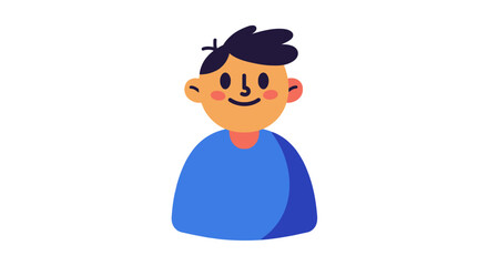 Cartoon illustration of a smiling boy wearing a blue sweater and dark pants.