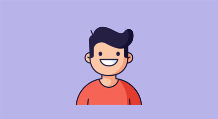 Cartoon illustration of a smiling boy wearing a blue sweater and dark pants.