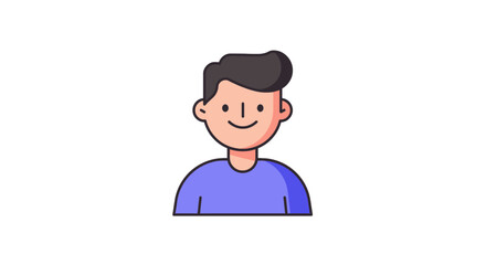 Cartoon illustration of a smiling boy wearing a blue sweater and dark pants.