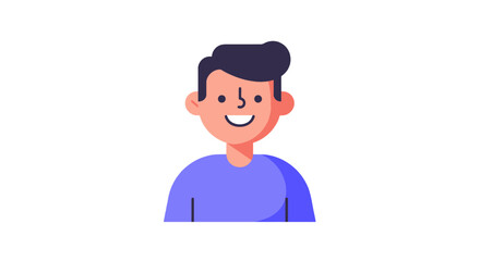 Cartoon illustration of a smiling boy wearing a blue sweater and dark pants.