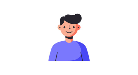 Cartoon illustration of a smiling boy wearing a blue sweater and dark pants.