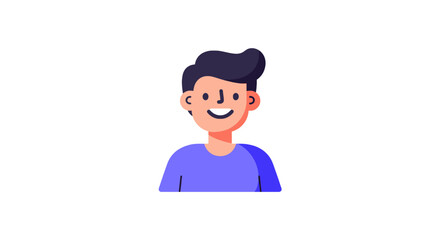 Cartoon illustration of a smiling boy wearing a blue sweater and dark pants.