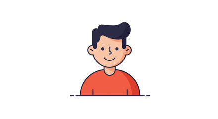 Cartoon illustration of a smiling boy wearing a blue sweater and dark pants.