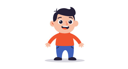 Cartoon illustration of a smiling boy wearing a blue sweater and dark pants.