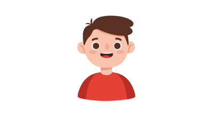 A cheerful cartoon illustration of a young boy with brown hair and a red shirt, smiling.
