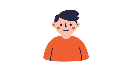 Cartoon illustration of a smiling boy wearing a blue sweater and dark pants.