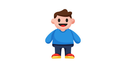 Cartoon illustration of a smiling boy wearing a blue sweater and dark pants.