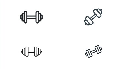 A collection of dumbbell illustrations in various orientations, minimalist and line-based