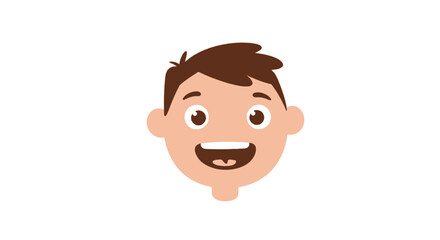 A cheerful cartoon illustration of a young boy's face with a wide smile and big eyes.