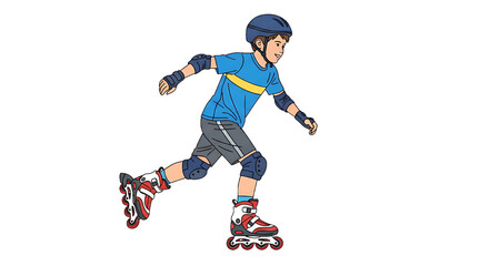 Young boy enjoying rollerblading with protective gear, active lifestyle
