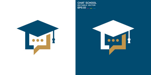 Graduation cap and chat logo. Education, online, graduate, communication. Vector icon symbol template EPS 10.