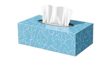 A box of tissues on a white background, ready for everyday use