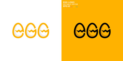 Egg logo. Text, hatching, food, animal. Vector icon symbol template EPS 10.
