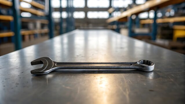 Single iron wrench on metal surface tool workshop