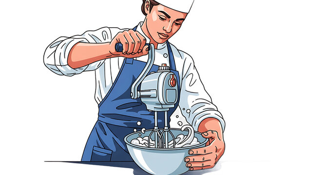 Chef Passionately Mixing Ingredients with a Hand Mixer