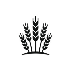 Black silhouette of wheat stalks on white background