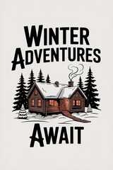 Obraz premium Cozy Cabin in Winter Wonderland: Adventures Await with Snow-Cove