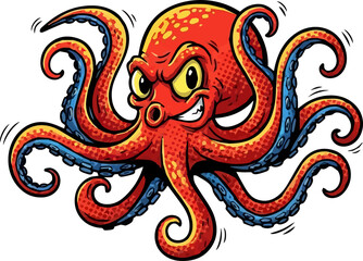 Fototapeta premium Cartoon Illustration of an Evil Octopus