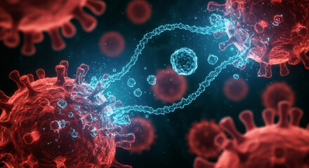 Viral Transmission Microscopic View of Viruses Spreading Disease