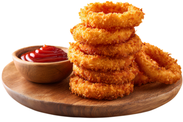 Crispy Golden Onion Ring Stack with Ketchup