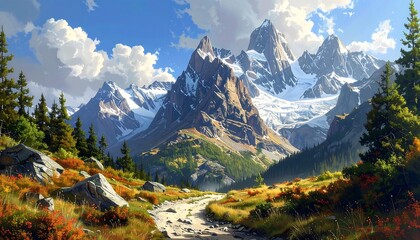 Fototapeta premium Majestic Mountain Peaks and Glaciers in Autumn