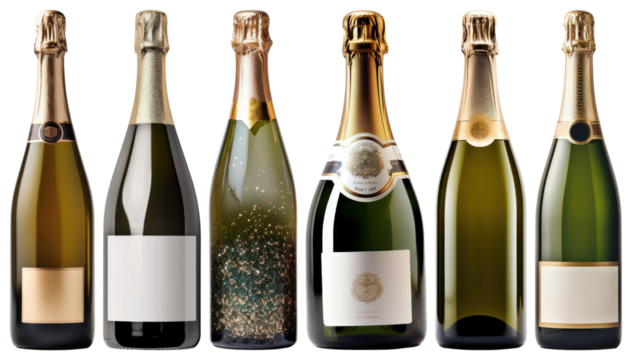 PNG Elegant sparkling wine bottles displayed, element set on transparent background