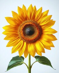 Obraz premium Bright yellow sunflower with detailed petals and seeds against a plain white background evoking warmth and natural beauty