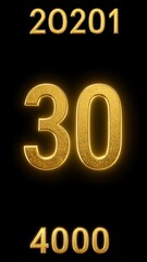 Gold numbers on black background