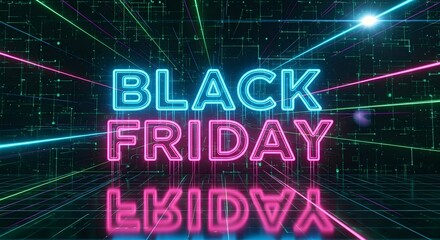 Digital Black Friday Cyber Sale Event with Neon Lights and Grid Background for Promotion