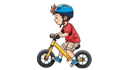 Fototapeta premium Boy on Balance Bike Fun Outdoor Activity Cartoon Illustration