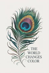 Obraz premium Detailed Peacock Feather Illustration with Inspirational Quote