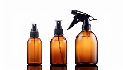 Amber Glass Spray Bottle With Black Trigger Sprayer Isolated On Transparent Background