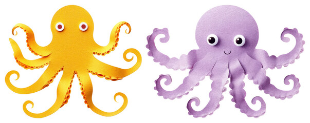 Fototapeta premium PNG Colorful playful paper octopuses, element set on transparent background
