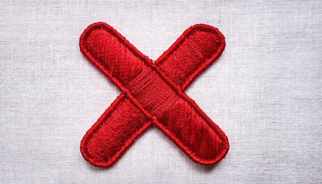 Red Embroidered X Symbol On Transparent Background N Realistic Textile Cross Stitch Patch For Design Fashion And Decorative Applications
