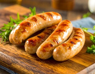 Grilled sausages on a wooden board (1)