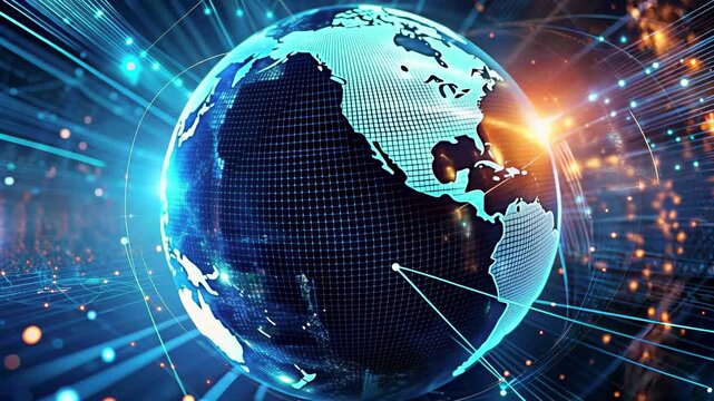 Glowing digital globe in the virtual space of networks