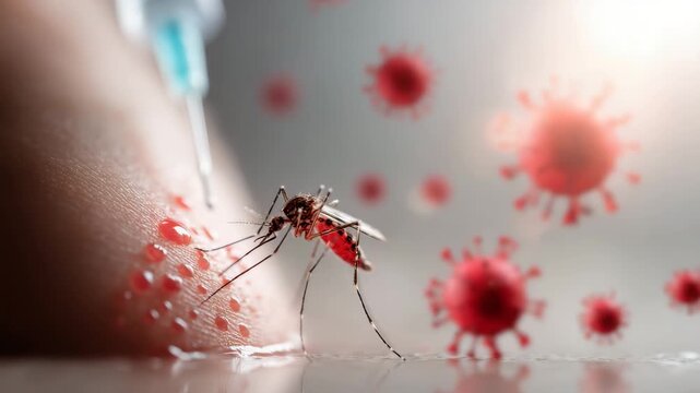 Mosquito virus injection skin blood disease infection medical healthcare virus particle syringe parasite bite illness epidemic treatment vaccination transmission outbreak insect close up dangerous