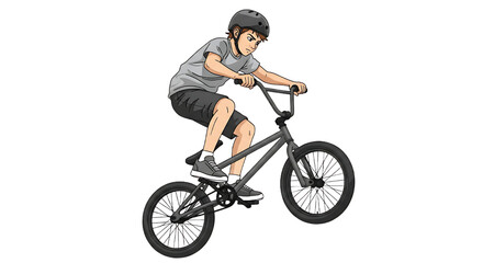 Obraz premium Young BMX Rider in Action Performing a Wheelie on a BMX Bike