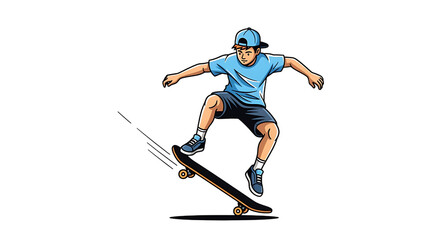 Fototapeta premium Skateboarder Performing a Trick in Motion Vector Illustration on White Background
