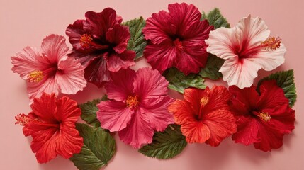 Vibrant Collection of Hibiscus Flowers in Vivid Shades of Red and Pink